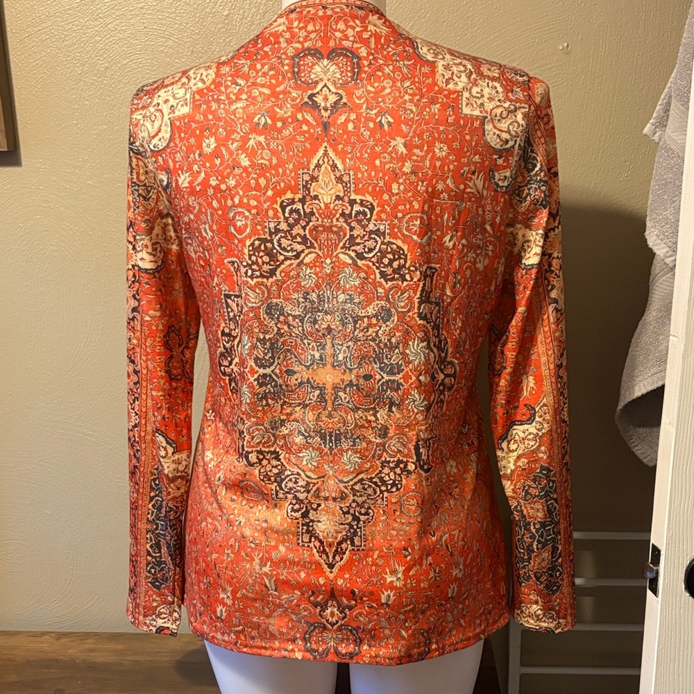 Vibrant Orange Patterned Women's Blouse - Picture 5 of 6
